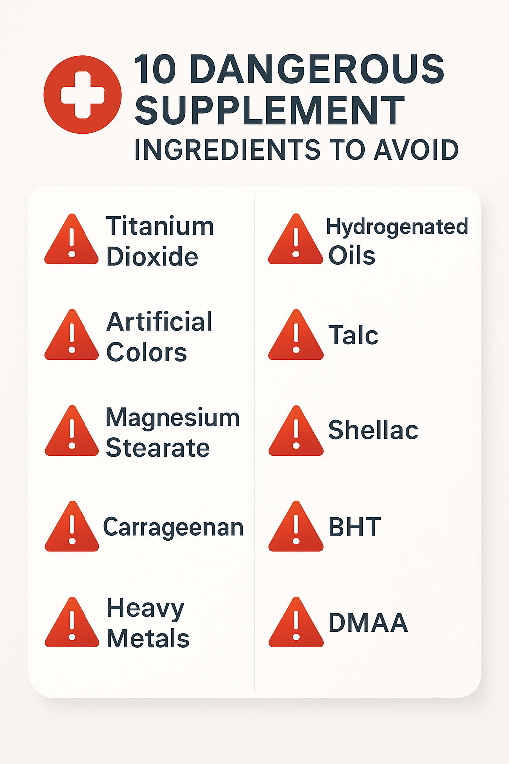 Infographic showing 10 dangerous supplement ingredients to avoid